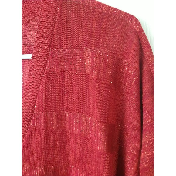 Avenue Woman Red Sweater SS Drop Shoulder Shimmer Striped V Neck Sparkle Tunic - Picture 4 of 9